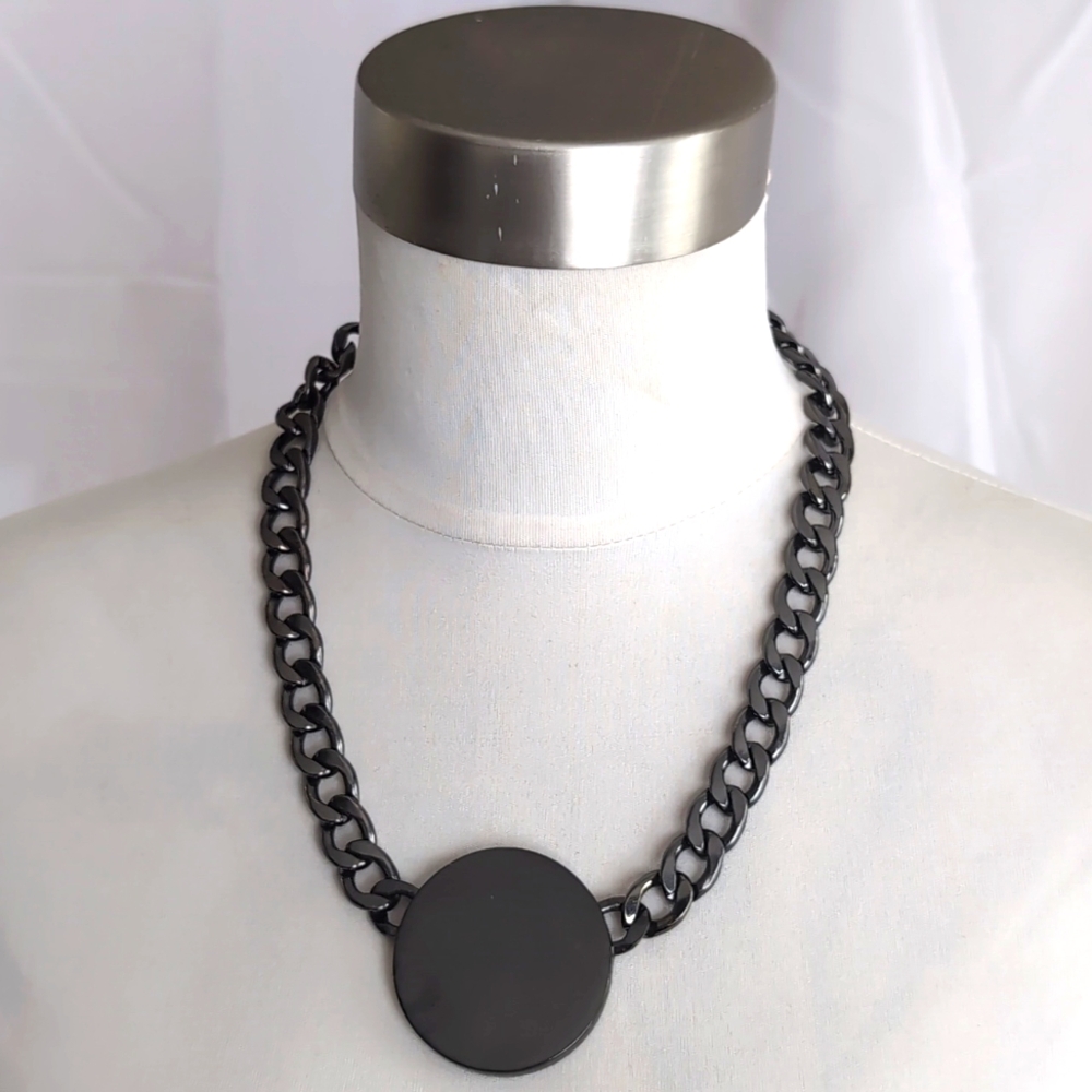 Topshop anthracite large coin medallion chunky chain necklace